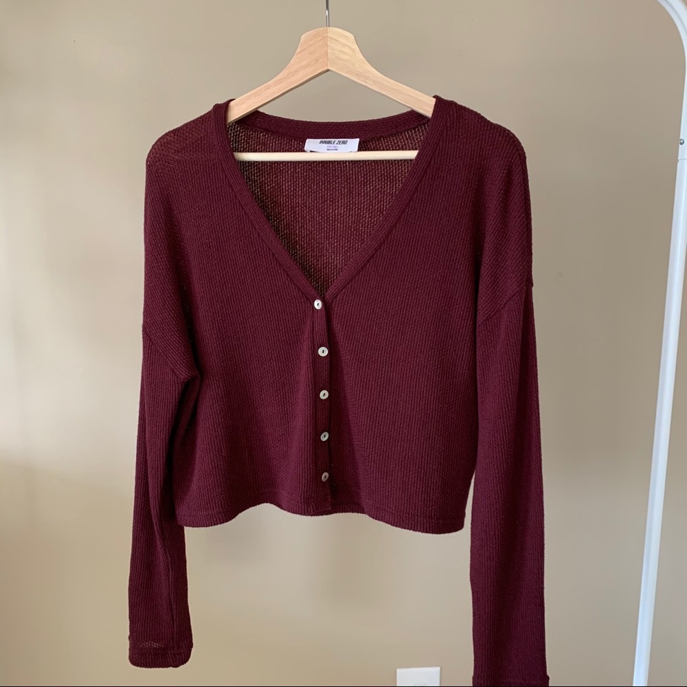 Cropped button up knit top